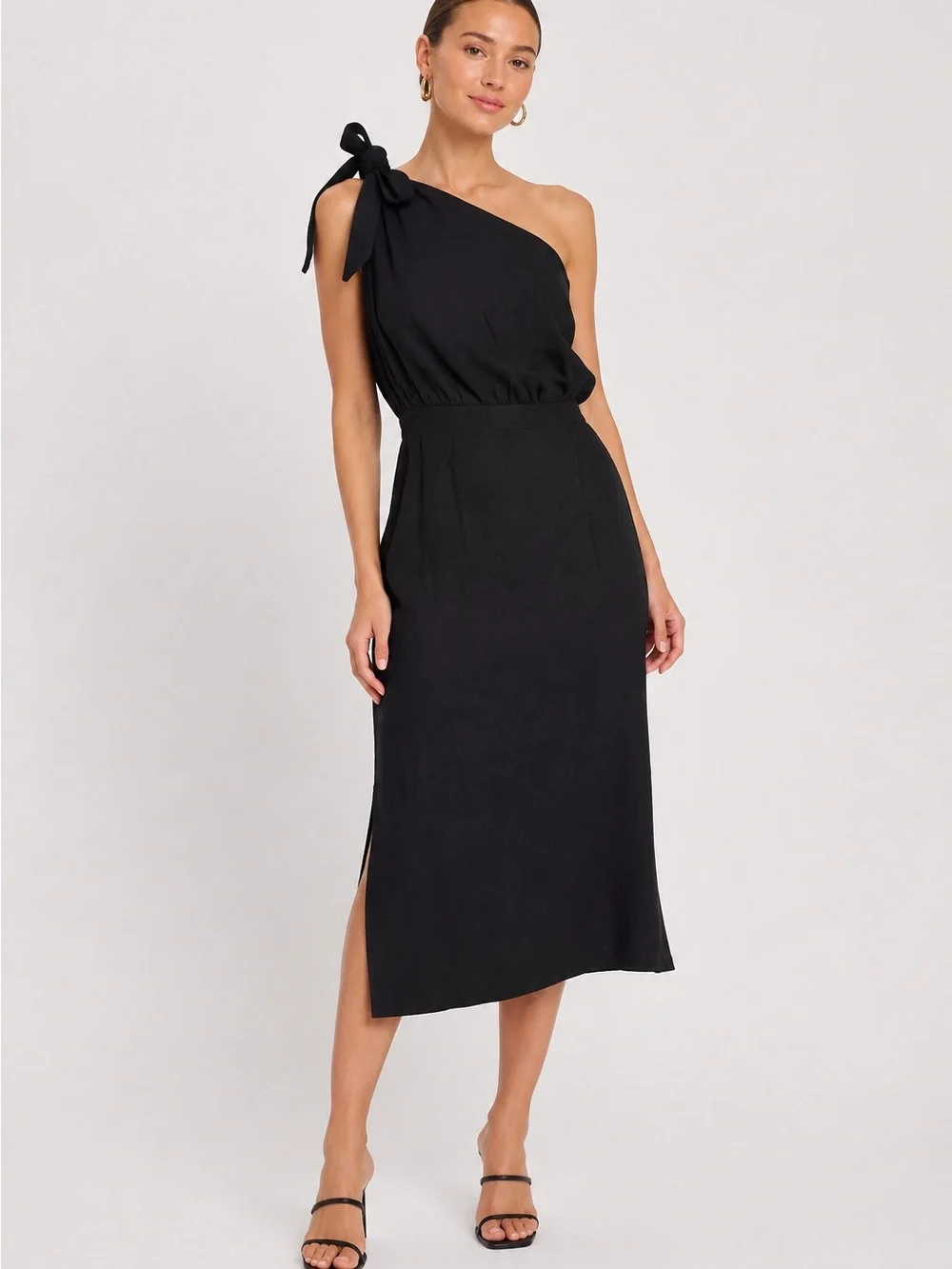 Park & Fifth Hudson One Shoulder Midi Dress Black Size L NWT